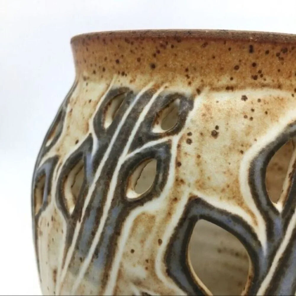 Featherbed Mountain Art Pottery Vintage Stoneware Vase Luminary Botanical Signed
